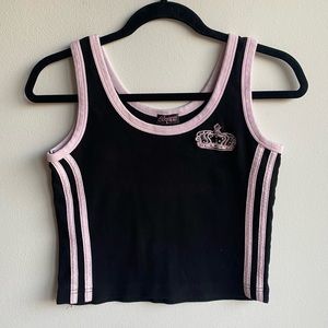 Pink+Black Cropped Tank Top with Embroided Crown and Rhinestones